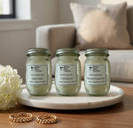 Load image into Gallery viewer, Three 4oz mini jars of Southern Charm Candles on a marble tray with a blurred background. Southern Charm Farmhouse.