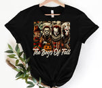 Load image into Gallery viewer, Black t-shirt with horror character graphic and 'The Boys Of Fall' Horror Villians on the shirt. Southern Charm Farmhouse.