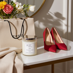 Load image into Gallery viewer, Red high heels, 2 wick hand poured Diva candle, and flowers on a table. Southern Charm Farmhouse.