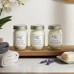 Load image into Gallery viewer, Three mini 4 oz hand poured jars of candles on a wooden shelf with a plant and soap in the background. Southern Charm Farmhouse.