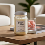 Load image into Gallery viewer, Hand poured Pink Sugar candle labeled 'Southern Charm Candles' on a wooden table with a blurred background. Southern Charm Farmhouse.