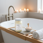 Load image into Gallery viewer, Spa Day Candle, 16 oz Mason jar bath salts on a tray with a bowl of bath salts and rolled towel on a bathtub. Southern Charm Farmhouse