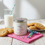 Load image into Gallery viewer, 2 Wick hand poured Candle labeled 'Sugar & Sprinkles' with cookies and milk on a table. Southern Charm Farmhouse.