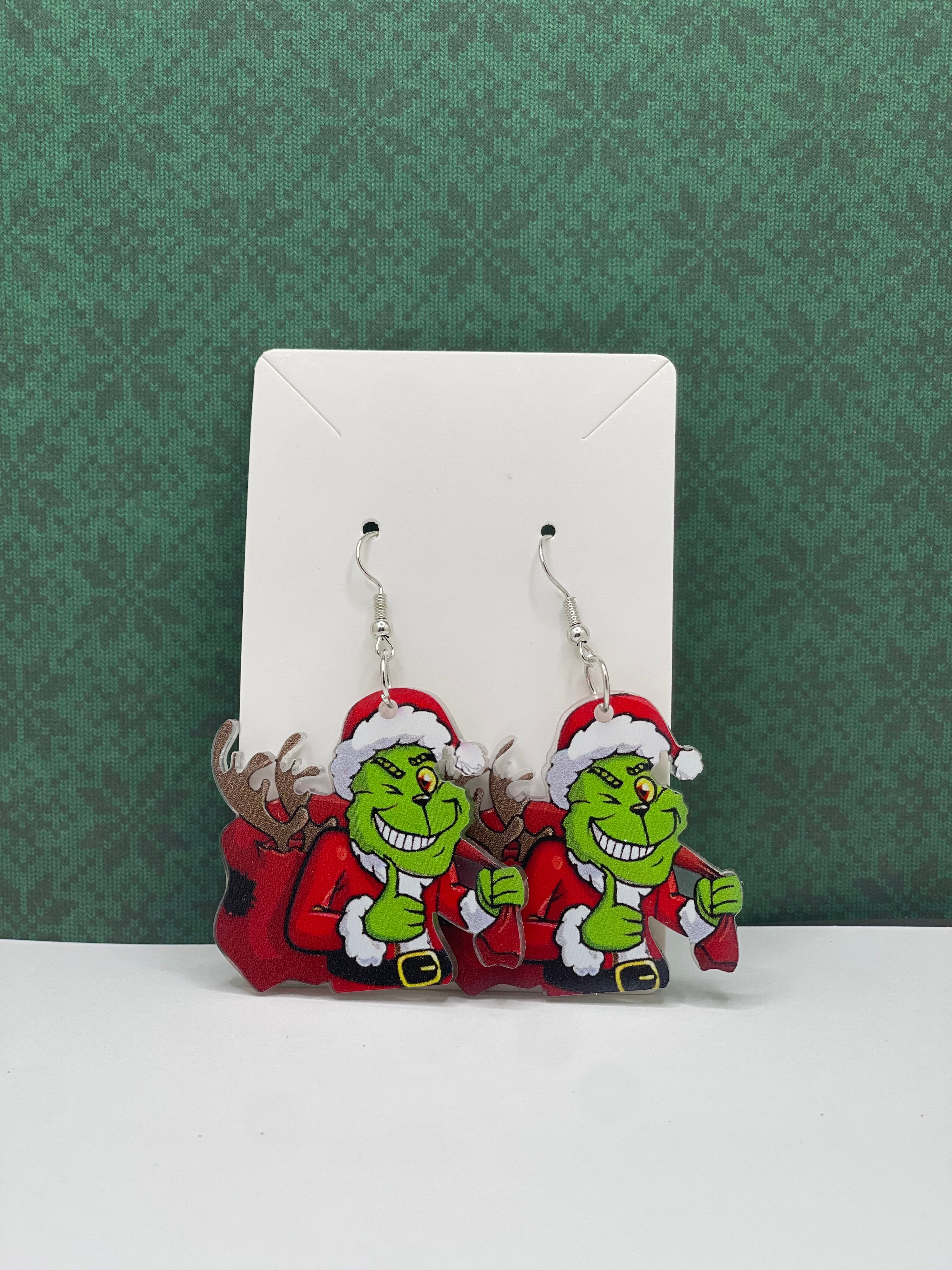 Grinch w/ present bag Earrings