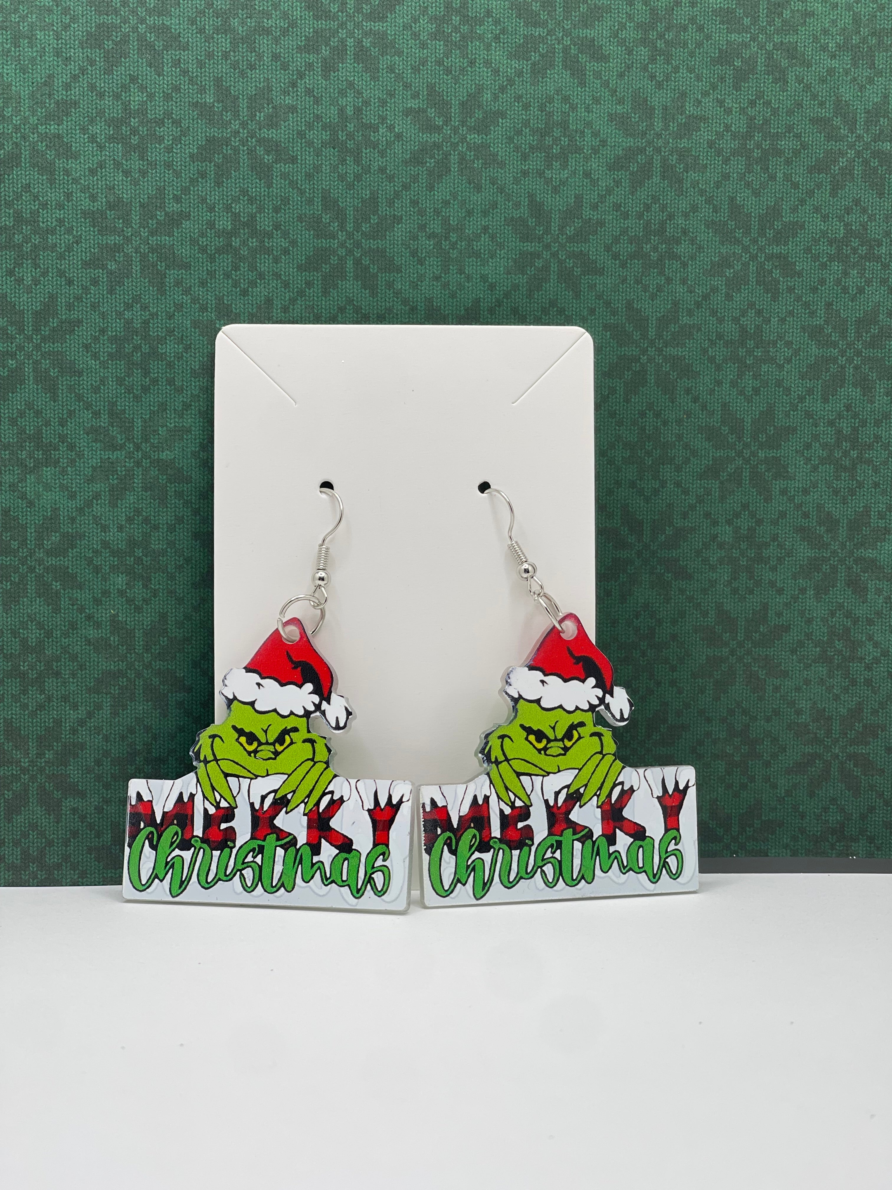 Grinch Merry Christmas Earrings