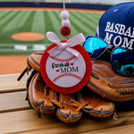 Load image into Gallery viewer, Decorative car freshie with 'Baseball Mom' text on a baseball glove and sunglasses with a baseball field background. Southern Charm Farmhouse.

