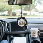 Load image into Gallery viewer, Blessed Mom car freshie hanging from the rearview mirror with a Best Mom Ever cup in the cup holder. Southern Charm Farmhouse.
