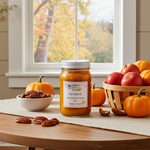 Load image into Gallery viewer, 16 oz Mason Jar of 'Fall Festival' hand poured candle on a table with pumpkins, apples, and pecans.  Southern Charm Farmhouse.
