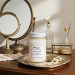 Load image into Gallery viewer, 16 oz hand poured mason Jar  candle labeled 'Sweet Grace' on a decorative tray with pearls, surrounded by decorative items. Southern Charm Farmhouse.
