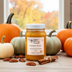 Load image into Gallery viewer, 16 oz mason jar hand poured Candle labeled 'Pumpkin Pickin' with pumpkins and cinnamon sticks on a wooden surface.  Southern Charm Farmhouse.
