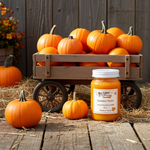 Load image into Gallery viewer, Pumpkin Pickin hand poured candle with pumpkins and a cart in the background.  Southern Charm Farmhouse.
