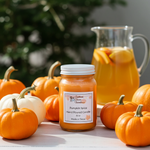 Load image into Gallery viewer, 16 oz Mason Jar of pumpkin spice hand poured candle surrounded by pumpkins and a pitcher of sangria.  Southern Charm Farmhouse.
