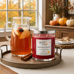 Load image into Gallery viewer, Pitcher of iced tea and hand poured candle on a wooden tray with autumn decor in the background. Southern Charm Farmhouse.
