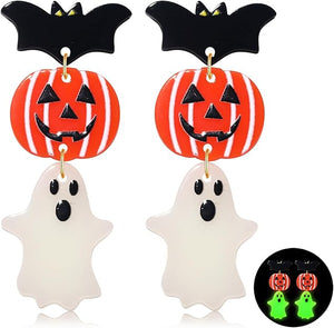 Halloween Earrings Bat, Pumpkin & Ghost (Glow in the Dark Ghost)