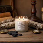 Load image into Gallery viewer, Moody and masculine Midsummer's Night farmhouse candle in a large 2-wick glass jar on a dark wood surface. Southern Charm Farmhouse.
