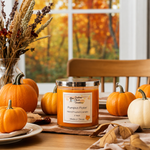Load image into Gallery viewer, Pumpkin Pickin hand poured candle on a table with pumpkins and fall decorations. Southern Charm Farmhouse.
