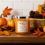 Load image into Gallery viewer, Pumpkin spice hand poured candle with fall decorations on a wooden surface.  Southern Charm Farmhouse.
