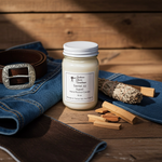 Load image into Gallery viewer, Santal 33 type scented 16 oz Mason jar candle with sandalwood, cedar, and cardamom notes - Southern Charm Farmhouse
