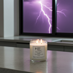 Load image into Gallery viewer, Storm Watch scented 2-wick candle in a glass jar featuring notes of ozone, rain, and leafy greens - Southern Charm Farmhouse

